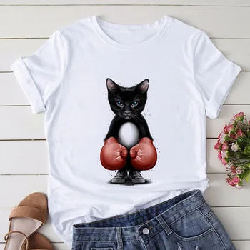 2022 Noi de Vânzare Fierbinte Cat de Box de Desene animate de Imprimare T-Shirt de Vară de Moda Harajuku Casual Drăguț Femei Doamnelor Camasi cu Maneci Scurte Topuri