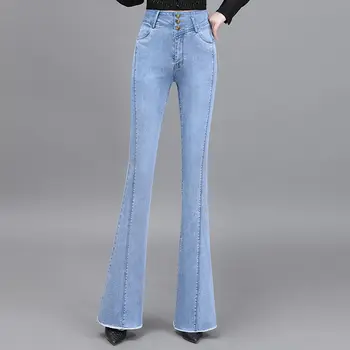 Blugi pentru Femei de Primăvară 2022 Nou Lung Pantaloni Lungime Completă Clopot-fund-coreean Blugi Femei Pantaloni de Creion Flare Jeans Mare