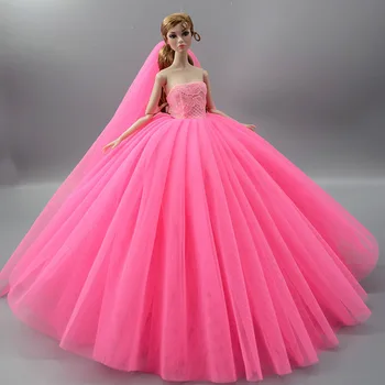 Roz Papusa Rochie Pentru Papusa Barbie Haine De Înaltă Calitate, Rochie De Seara Tinute Rochii De Mireasa +Voal 1/6 Papusa Accesorii