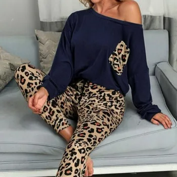 Moda O Gatului Maneca Lunga Topuri & Cordon Costum De Sport 2022 Primavara Toamna Anului Nou Stil Casual Imprimeu De Leopard Femei Pantaloni Set