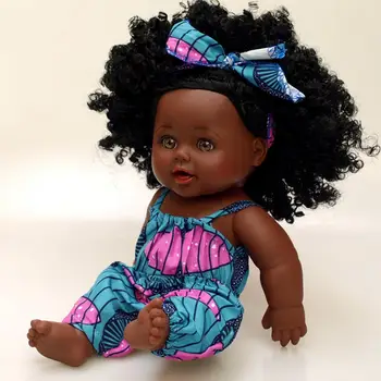 Drăguț Păpușă 30cm Africane cu Haine de Vinil Baby Doll Parul Cret DIY Realist Lavabil Africane Baby Doll pentru Sugari Copii