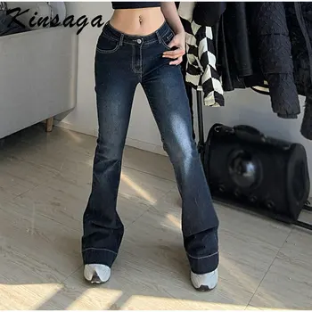 Y2K Skinny Low Rise Flare Jeans Estetică Retro Moda Streetwear Harajuku Casual Pantaloni Largi Picior 2000 Drăguț Denim pantaloni de Trening