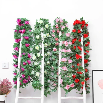 250cm Simulare Flori Artificiale Fals a Crescut de Viță de vie Fundal Decor de Mătase Rattan Ghirlanda pentru Decoratiuni de Nunta cu Frunze Verzi Rattan