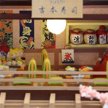 DIY din Lemn, Păpuși Japoneze Sushi Bar Arhitectura Case Papusa in Miniatura cu Mobilier, Jucării pentru Copii Prieten Cadou de Ziua de nastere