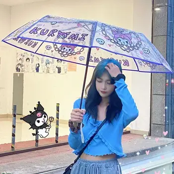 Sanrio Cinnamoroll Kuromi Plastic Transparent Umbrela Kawaii Pliere arătos Umbrela Originalitate Trei Ori 8K Îngroșare