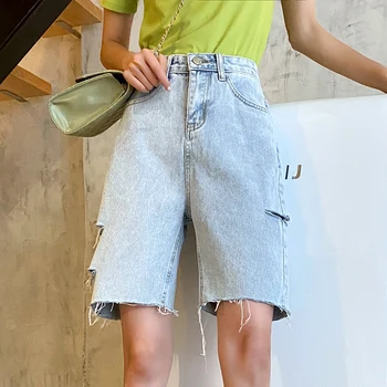 De Moda de sex feminin Slim 5-Litera Perforate pantaloni Scurți din Denim pentru Femei 2022 Vara Noi coreean Pierde în Formă de Picior de Versatil Prime Pantaloni