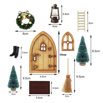 1:12 Casă De Păpuși,Gnome Ușa Set De Crăciun,Gnome Decor Casa,Gnome Ușa Felinar Pom De Crăciun Coroană Scara De Lemn, Etc