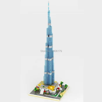 Fierbinte Creative city Street view Tower Emiratele Arabe Unite Burj Khalifa mini micro diamant blocuri model cărămizi jucarii cadou