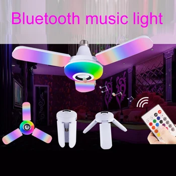 RGB Patru Frunze de Muzică Ușoară Cu Difuzor Bluetooth 40W 50W Inteligent E27 Led Lumina Plafon Bec 85-265V de la Distanță Estompat Lumina de Partid