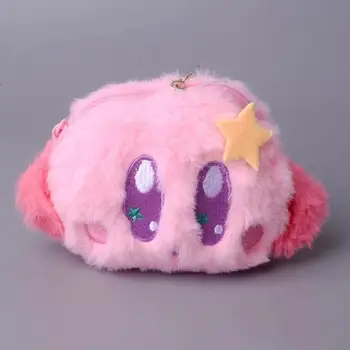 Figura Anime Kawaii Stele Kirby Umplute Pluș Papusa Poseta De Monede Portabil De Desene Animate Drăguț De Pluș Cască Sac De Depozitare Pandantiv Cadou