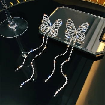 Moda Cristal Fluture Ciucure Lung Cercei Pentru Femeile Rafinate Înalt Simț Stras Declarație Cercel Petrecere De Nunta Bijuterii