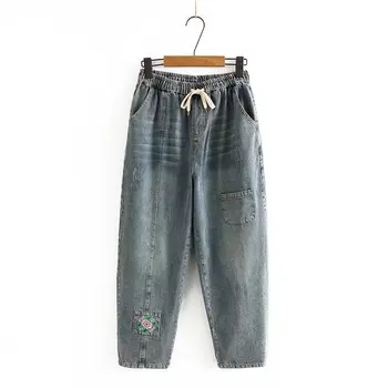 Primavara-Vara de Mari Dimensiuni Blugi Femei Talie Mare Harem Pantaloni Largi Pantaloni din Denim Vintage Jeans pentru Femei