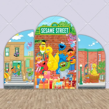 Perete arcuit Fondul pentru Petrecere de Aniversare pentru Copii Decor Desene animate Sesame Street Fundal pentru Studio Foto Double Side Elastic