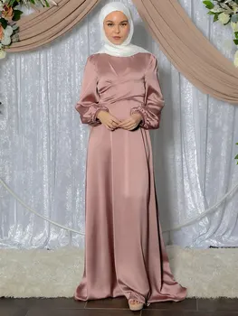 Eid Satin Abaya Musulman Rochie Lunga Pentru Femei Elegante, Folie Fata Centură Hijab Modest Rochii De Petrecere Arabă, Islam Turcia Abayas Ramadan