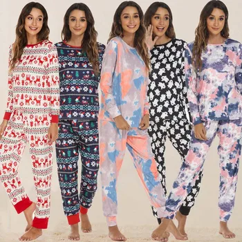 Toamna, Halloween, Craciun Set De Pijama Femei Body Homewear Imprima Tinutelor De Seturi De Acasă Potrivi Tie Dye Pijamale Femei, Pijamale