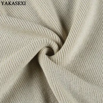 YAKASEXI 2022 Guler Tricotate Fusta Midi Set Femei Supradimensionat Pulover Vrac Fantă Rochie de Toamna 2 Piese de Potrivire Pulover Seturi
