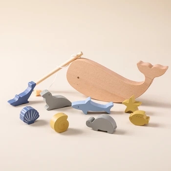 Montessori din Lemn Magnetic de Pescuit Jucării Cognitive Tijă Pește Jucărie pentru Copilul Cunoaștere Fish Games Educație Interactive Părinte-Copil