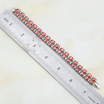 Argint 925 De Bijuterii De Mireasă Oval Roșu Granat De Link-Ul Lanț Brățară Pentru Femei De Nunta Gratuit Cutie De Cadou