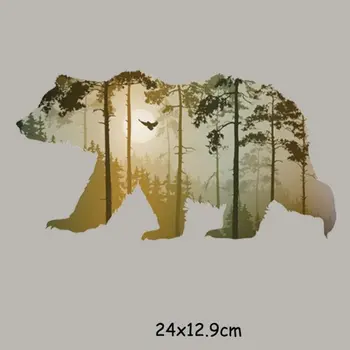 24x12.9cm Peisaj Urs Animale Fier Pe Patch-uri Pentru DIY de Transfer de Căldură Haine Tricou Termic Autocolante Decor de Imprimare