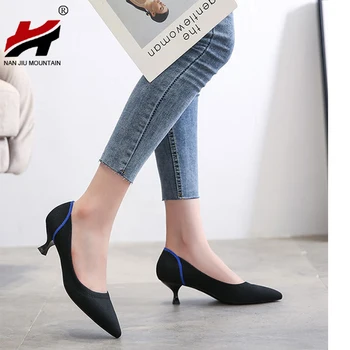 2021 Toc Înalt Pantofi Singur Simplu Subliniat Pantofi Femei La Mijlocul Toc Confortabil Unic Bomboane Culori De Primăvară Și Toamnă