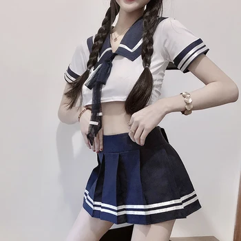 Femei Sexy Cosplay Lenjerie intima Japoneze Fete Școală Costum Babydolls Student Uniforma cu fusta mini Majoreta Noi