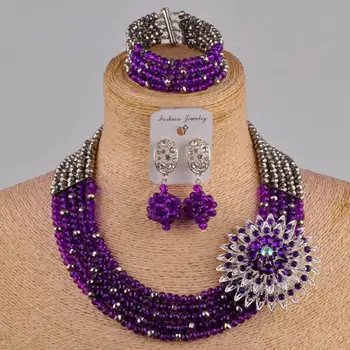 în moda violet african colier margele de cristal bijuterii set 5SZ-022