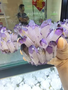 1buc ewly descoperit violet phantom cristal de cuarț decor acasă radioactive reiki cluster de cristal mineral specimen