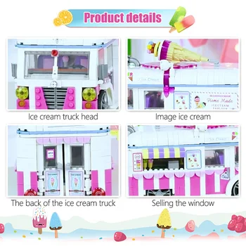 Mini Blocuri Ice Cream Van Masina Roz Tort de Autobuz Camion de Model Jucării Educative pentru Fete Prieteni 1244pcs Cărămizi