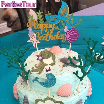 Sirena Tort Fân Mica Sirena Papusa Figurine Sirena Happy Birthday Cake Decor pentru Sirena în Mare Parte Deccortion