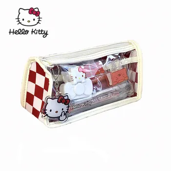 Hello Kitty Rosu Caz Creion Transparent Anime Desene Animate Pisica De Mare Capacitate Papetărie Simplu Sac De Depozitare Kawaii Husă De Organizator