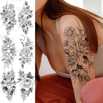 Mare De Lotus, Floarea-Soarelui Tatuaje Temporare Pentru Femei Fete Trandafir Realist Flora Impermeabil Tatuaj Fals Autocolant Brațul De Corp Tatuaje