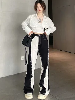 Femei de moda Blugi Neregulate Cusaturi de Culoare de Contrast Dur Marginea Dreaptă Talie Mare Pantaloni din Denim Toamna anului 2022 Noi 4XL