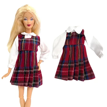 NK Oficial 1 Buc Dress up papusa Copii Moda stil roșu rochie carouri Alb rever tricou Pentru Papusa Barbie 1/6 Accesorii Cadou 301A
