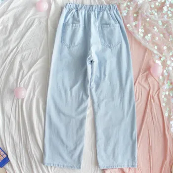 Talie Inalta Blugi Femei Elastice Chic Harajuku Solid Japonia Stil Colegiu Fete Denim Pantaloni Largi Populare De Zi Cu Zi Glezna-Lungime Jean