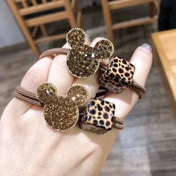 Disney flash diamant desene animate leopard model popular cap de coarda fata de personalitatea lui Mickey inel de păr drăguț dulce accesorii