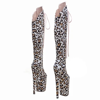 Leecabe 23CM/9inches Leopard moda deget de la picior Deschis doamna cu Toc platforma de Dans Pol cizme