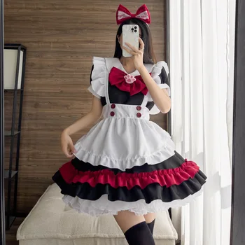 MAGOGO Halloween Costum Servitoare Arcul Japonez Anime Cosplay Maneci Scurte Gothic Black Red Rochie de Partid S-5XL