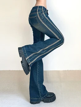Weekeep Epocă Evazate Blugi cu Dungi Împletit Low Rise Skinny Denim Pantaloni Femei Casual 90 Streetwear Moda coreeană y2k Grunge