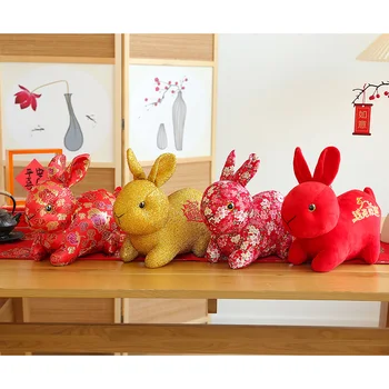 20CM Anul Nou Chinezesc Zodiac Ox Floral Pânză Iepure Jucarie de Plus Iepuras Mascota Papusa de Plus Perna Umplute Pentru Copii Cadou de Anul Nou