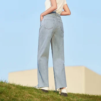 Semir Blugi Femei Fantă Pantaloni Stil Hong Kong 2022 Vara Noi De Bumbac Subțire Drept-Picior Pantaloni Trendy Cool De Fete