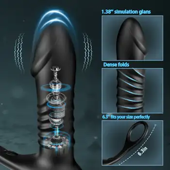 HESEKS 3IN1 Telescopic Anal Vibrator de Control de la Distanță Masaj de Prostata Dop de Fund de Prostata Stimulator Intarziere Ejaculare Penis Inel