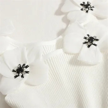 Noua Moda 3D Floral Alb Negru Rezervor Topuri pentru Femei fără Mâneci Camis Slim Kint Tricou Femme Cămașă Lenjerie de corp