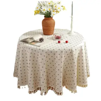 Stil coreean Daisy cu Ciucure Rotund Tablecloth150cm Cafea, Masă Masă Masă Acoperire Pânză Acasă Nunta aranjamentele Florale pentru Mese